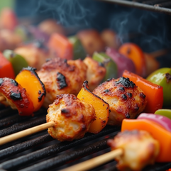 Delicious Chicken Kabobs with Onions and Peppers Drizzled in Olive Oil Simple Recipe Inside