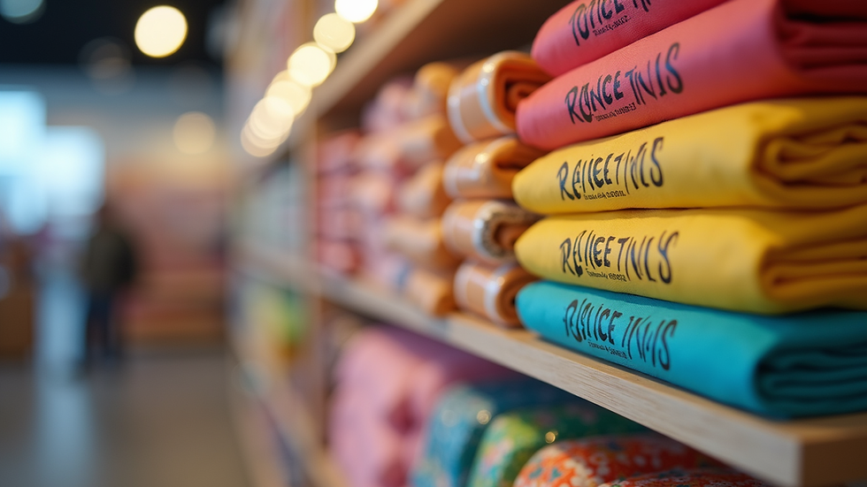 Close-up view of a colorful promotional item display