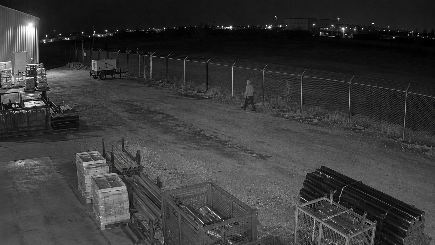AI line-crossing detection of a person inside a perimeter fence at night