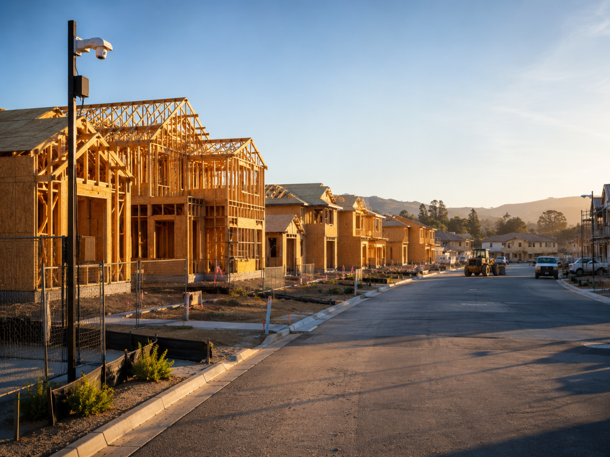 Active residential construction site secured by Calidad