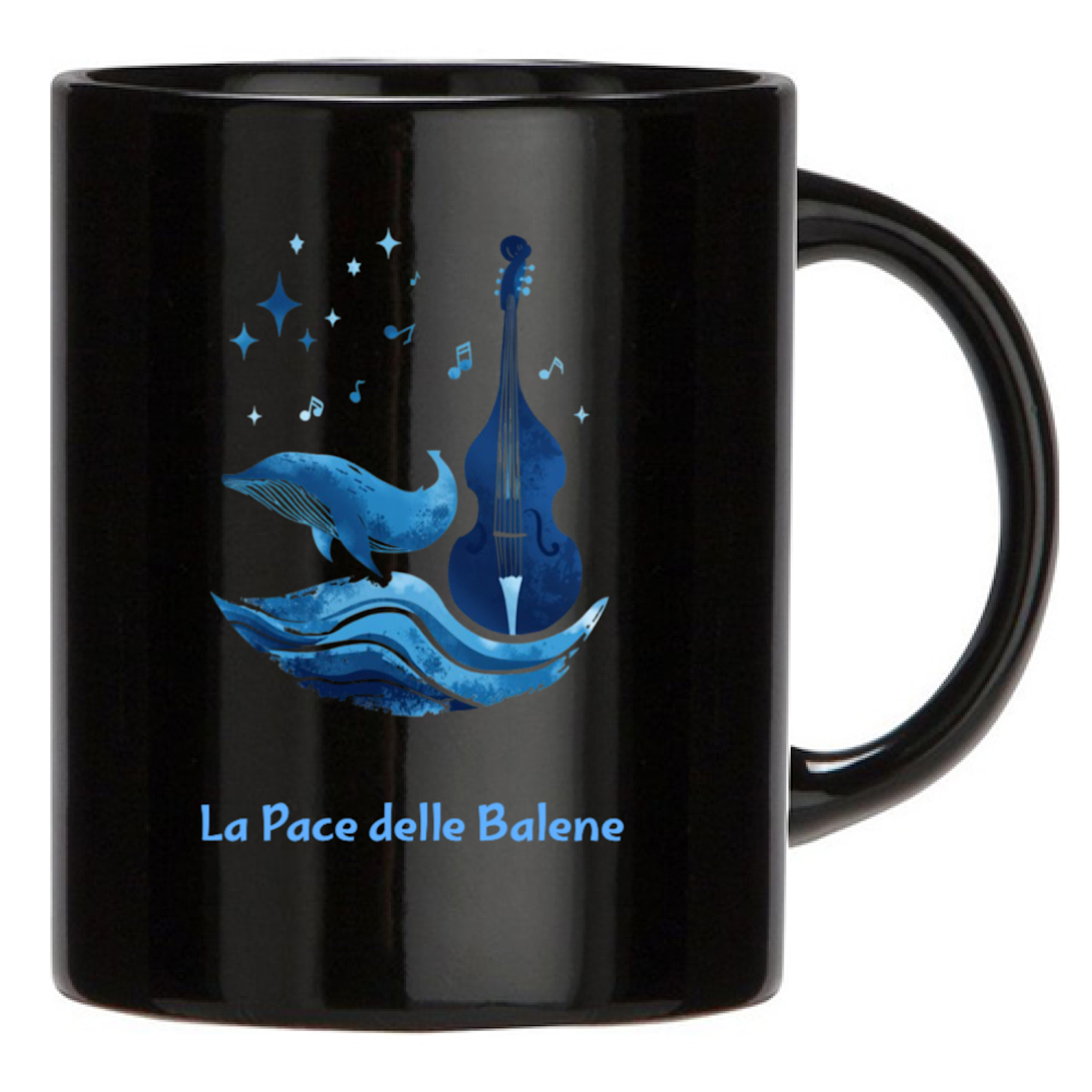 Tazza nera con il logo La Pace delle Balene