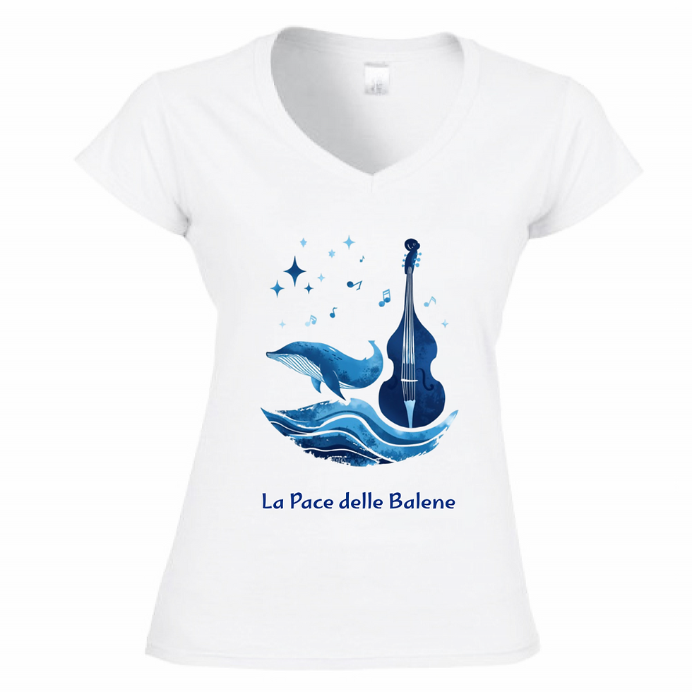 T-shirt da donna bianca scollo a V La Pace delle Balene