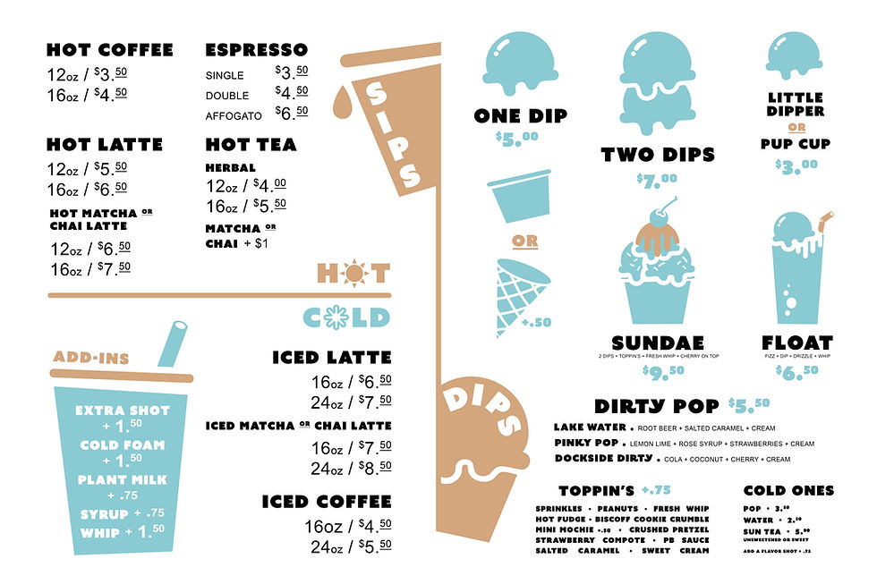 Coffee and Ice Cream Menu