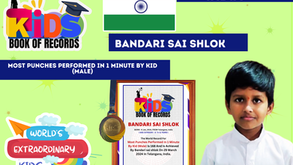 Most Punches Performed In 1 Minute By Kid (Male) - Achieved By Bandari sai shlok