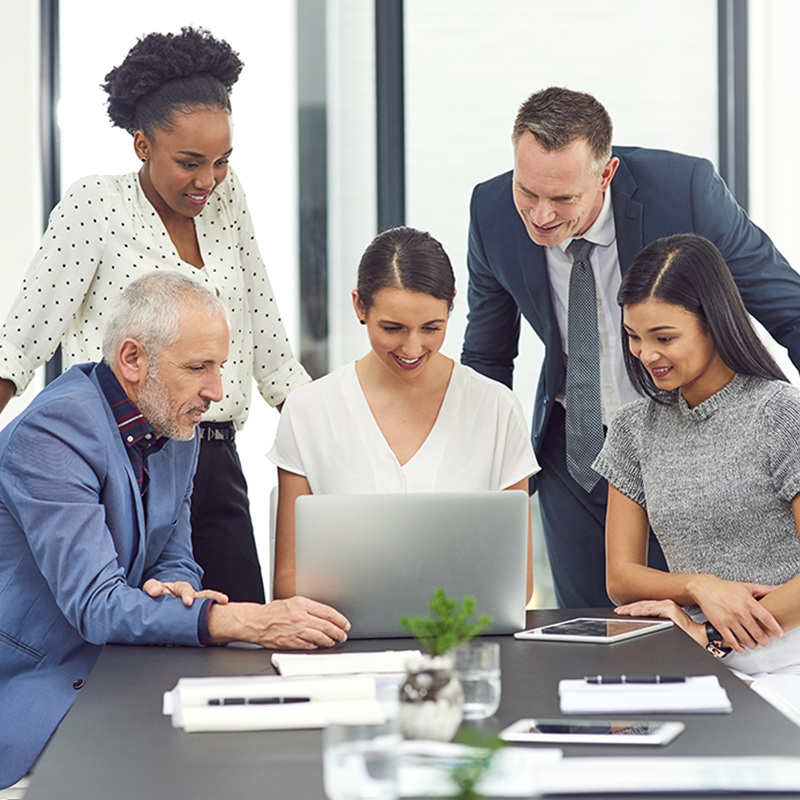 People in a meeting watching a computer