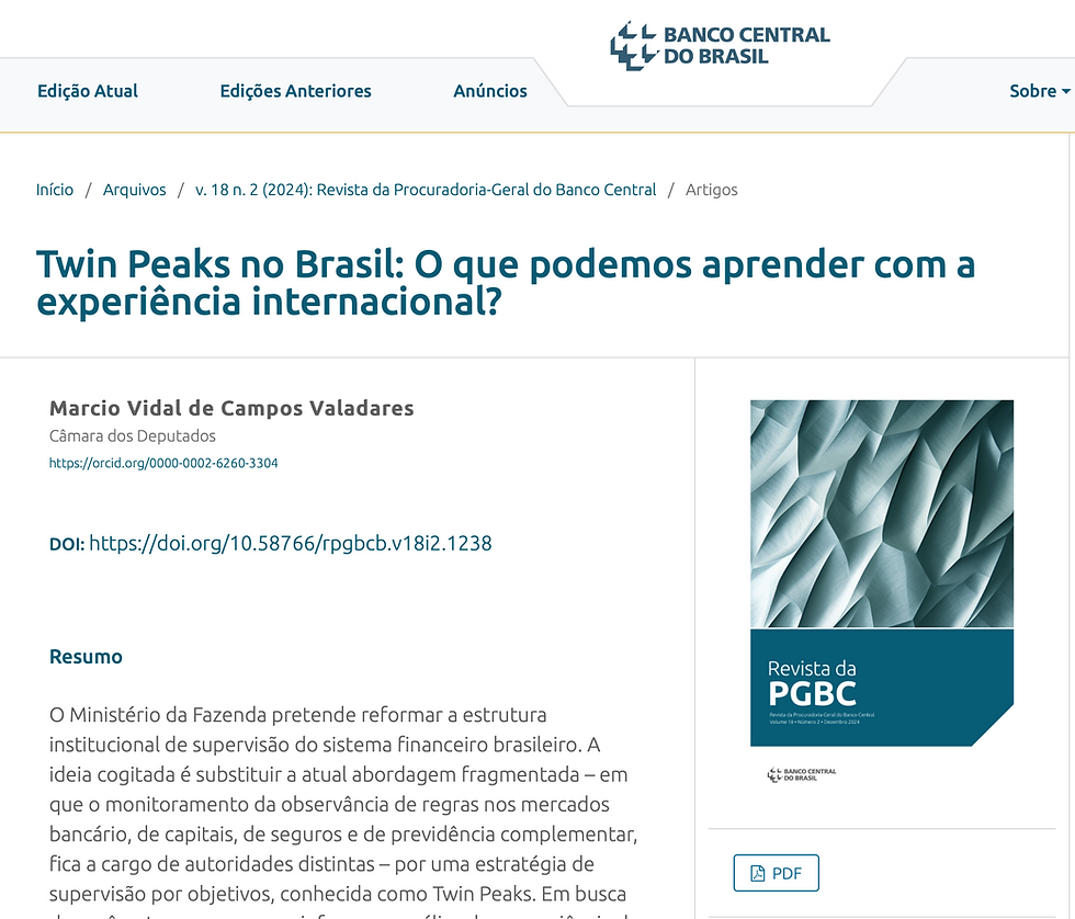Distribuição de competências entre supervisores financeiros (Revista Procuradoria-Geral do Banco Central)
