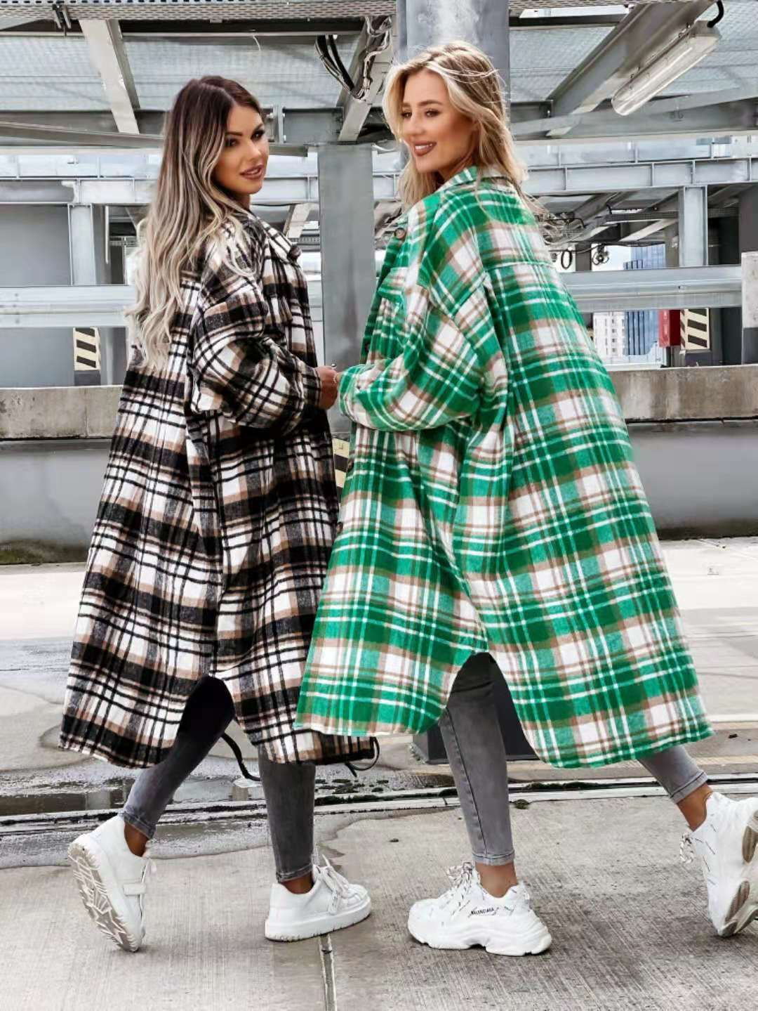 Women's Lengthened Plaid Shirt Jacket - New Style