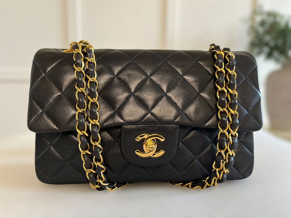 Thumbnail: CHANEL Vintage Classic Double Flap Size Small Black Lambskin 24K Gold Hardware