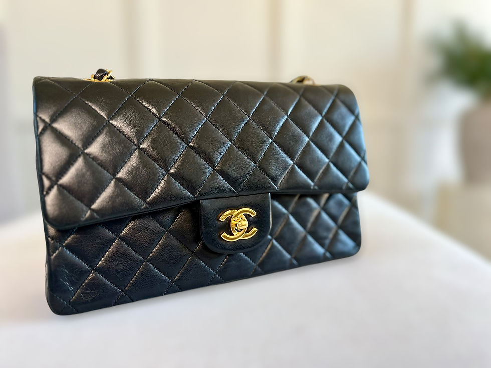 Thumbnail: CHANEL Vintage Classic Double Flap Quilted Black Lambskin 24K Gold Hardware