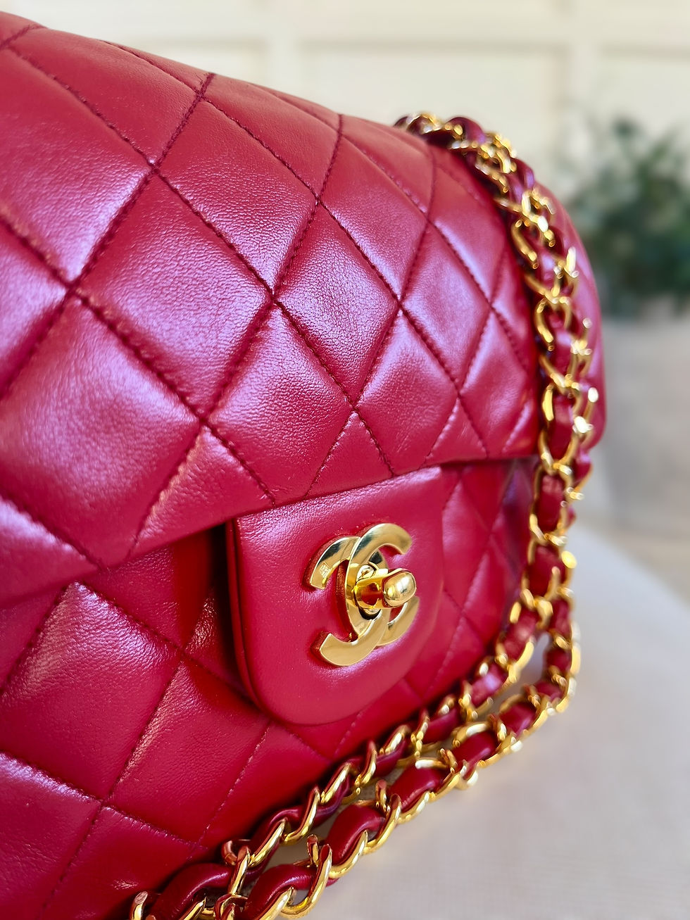 Thumbnail: Chanel Small Classic Flap in Red Lambskin 24K Gold Hardware