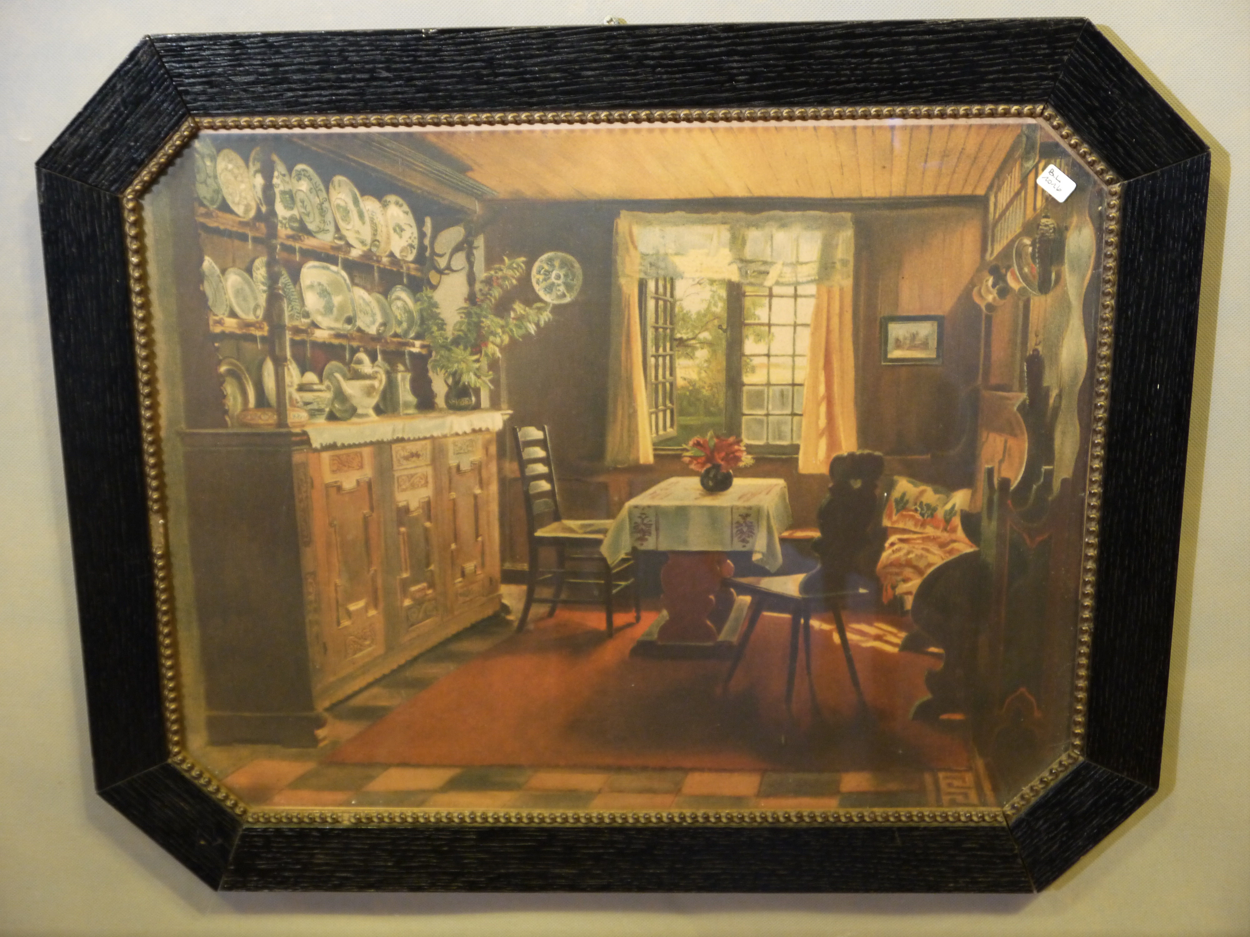 Ältere, colorierte Lithographie hinter Glas...