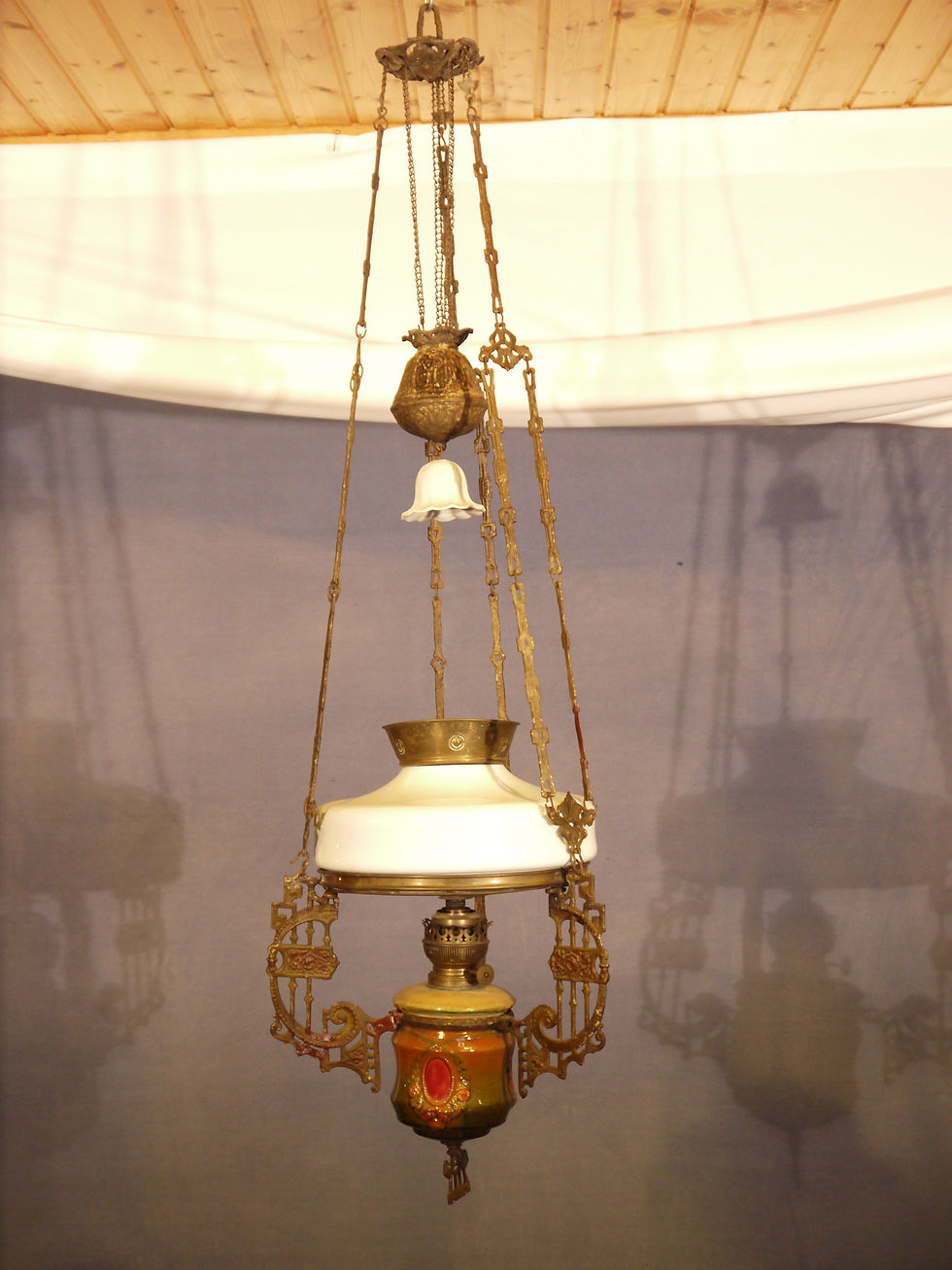 Miniaturbild: Sehr schöne Majolika-Deckenlampe, Jugendstil um 1895/1910...