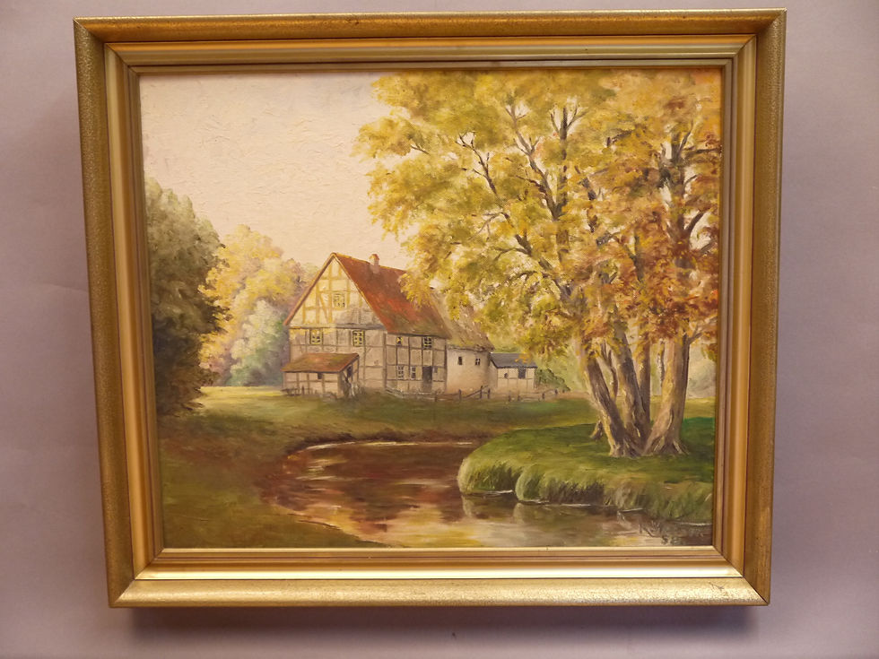 Miniaturbild: Sehr schönes altes Gemälde "Haus am Bachlauf"...