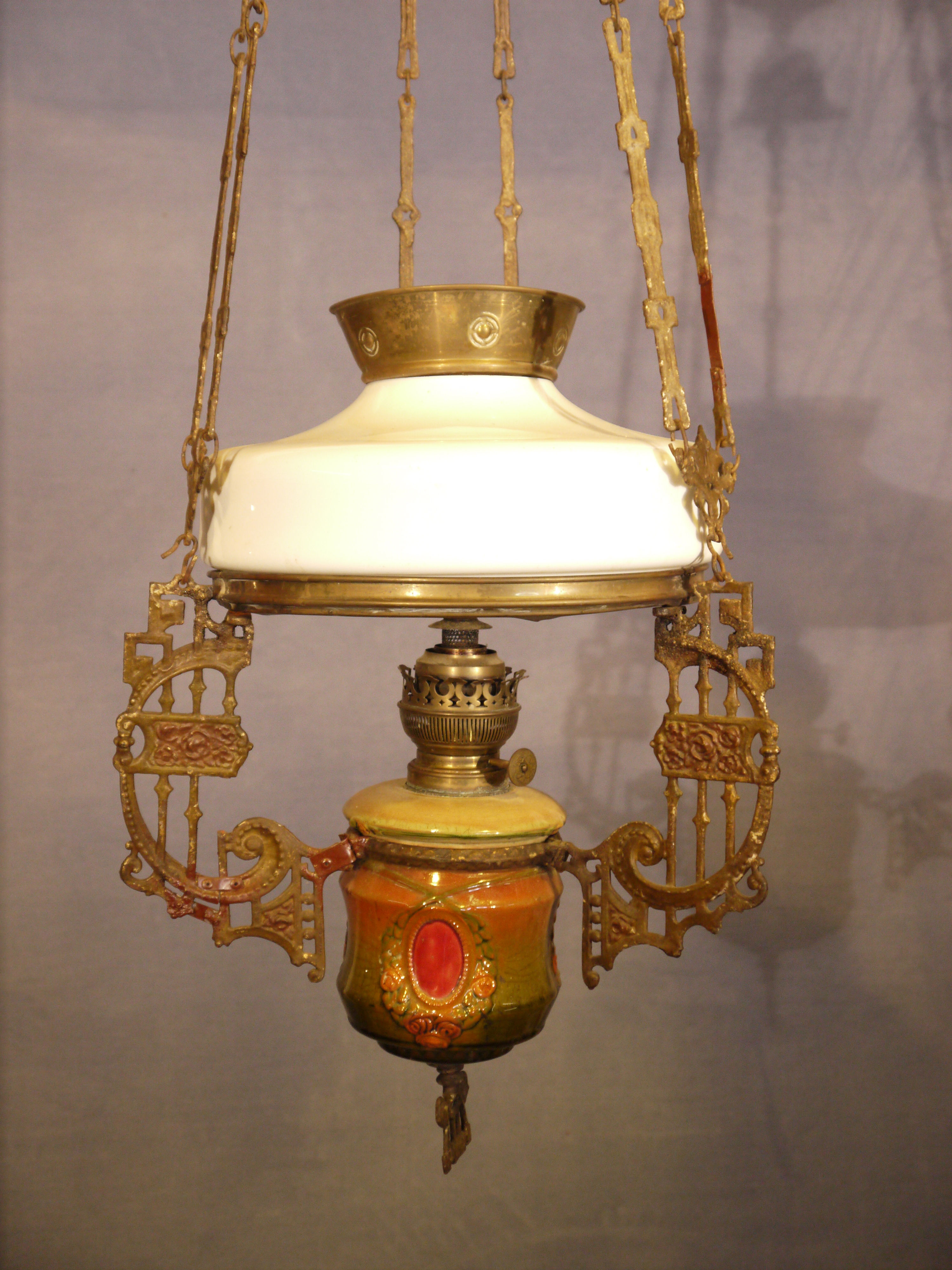 Sehr schöne Majolika-Deckenlampe, Jugendstil um 1895/1910...