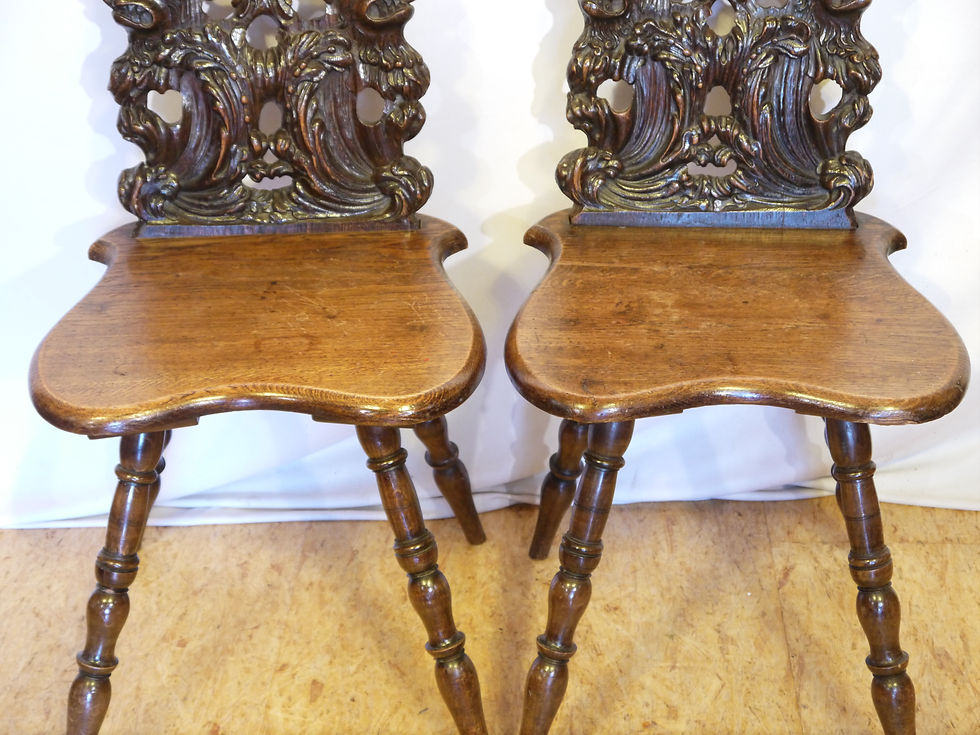 Miniaturbild: 2 imposante Eichen-Brettstühle, Neorenaissance....