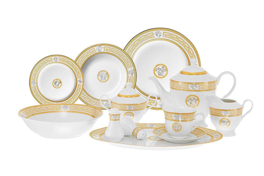Dinnerware Set for 8, Fine China Porcelain , Gold