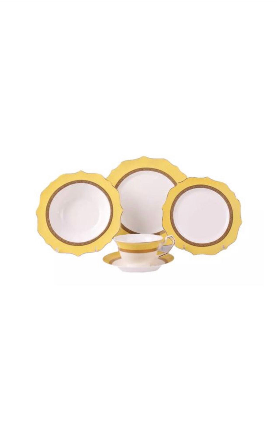 Elegant Dinnerware Bone China Royal Yellow & Gold Design Dinner set, 20 pcs se