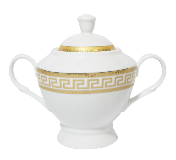 Thumbnail: Fine China round dinnerware set for eight, 49pc, plate set, Greek key Design, Go