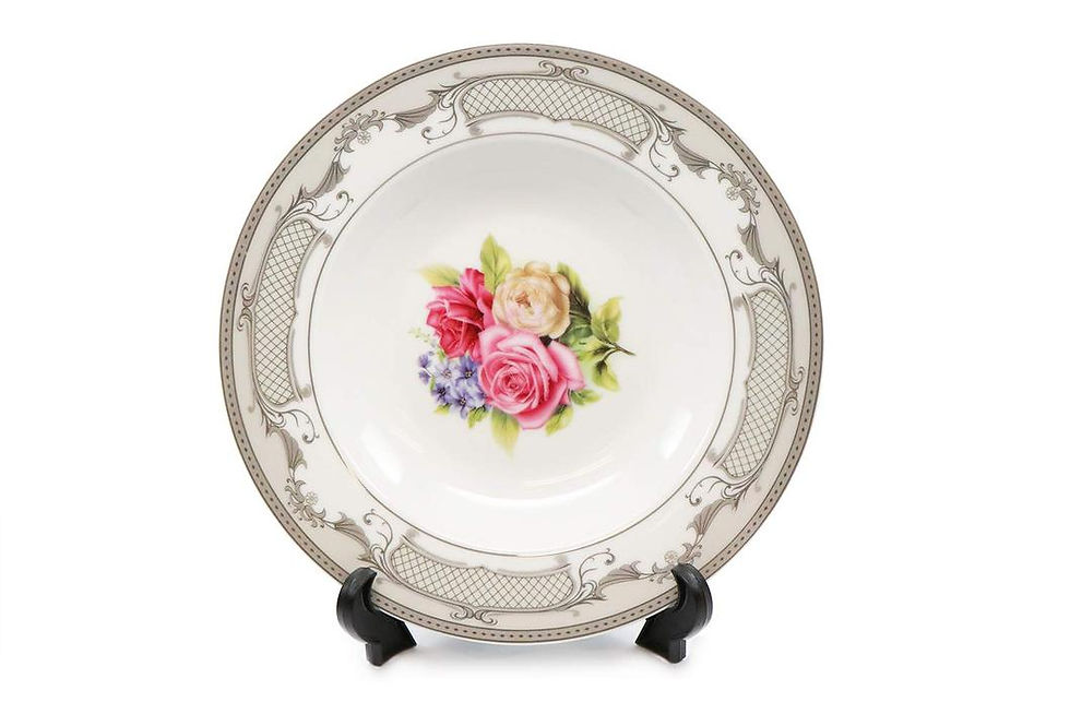Thumbnail: Dinnerware Set Plates for 8, Porcelain, Pale Roses