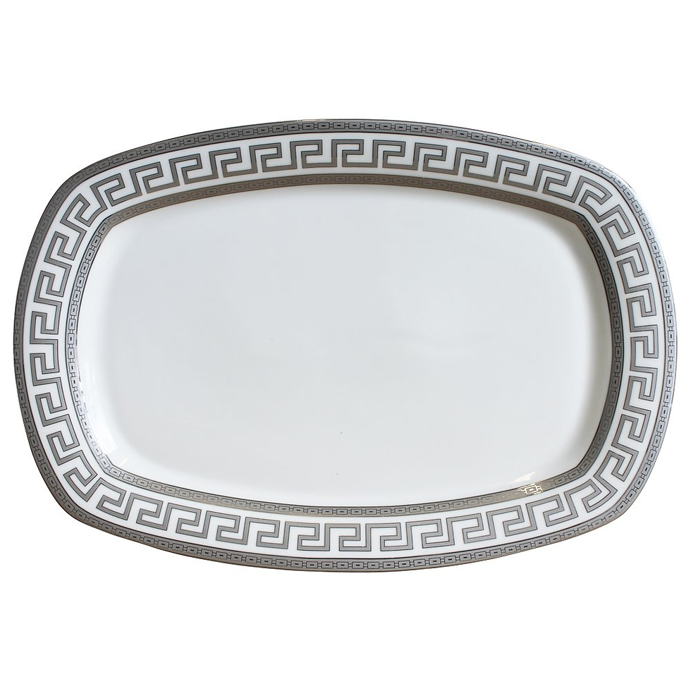 Thumbnail: Fine China square dinnerware set for eight, 49pc, Greek Key, silver