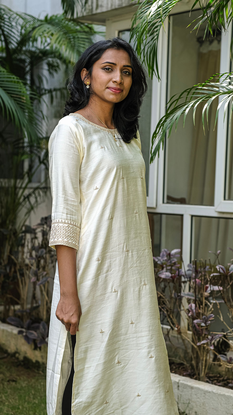 Off-White Kurti with Gold Details