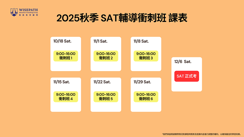 秋季 SAT輔導衝刺班 課表
