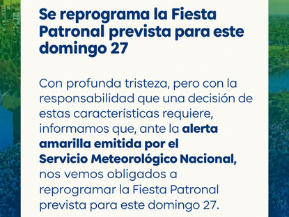 Alvear reprograma las Fiestas Patronales por la alerta meteorológica
