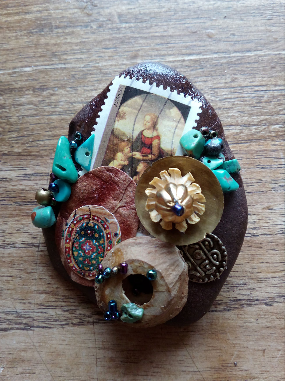 Miniature : Petit tableau- broche "merle et l'enfant"