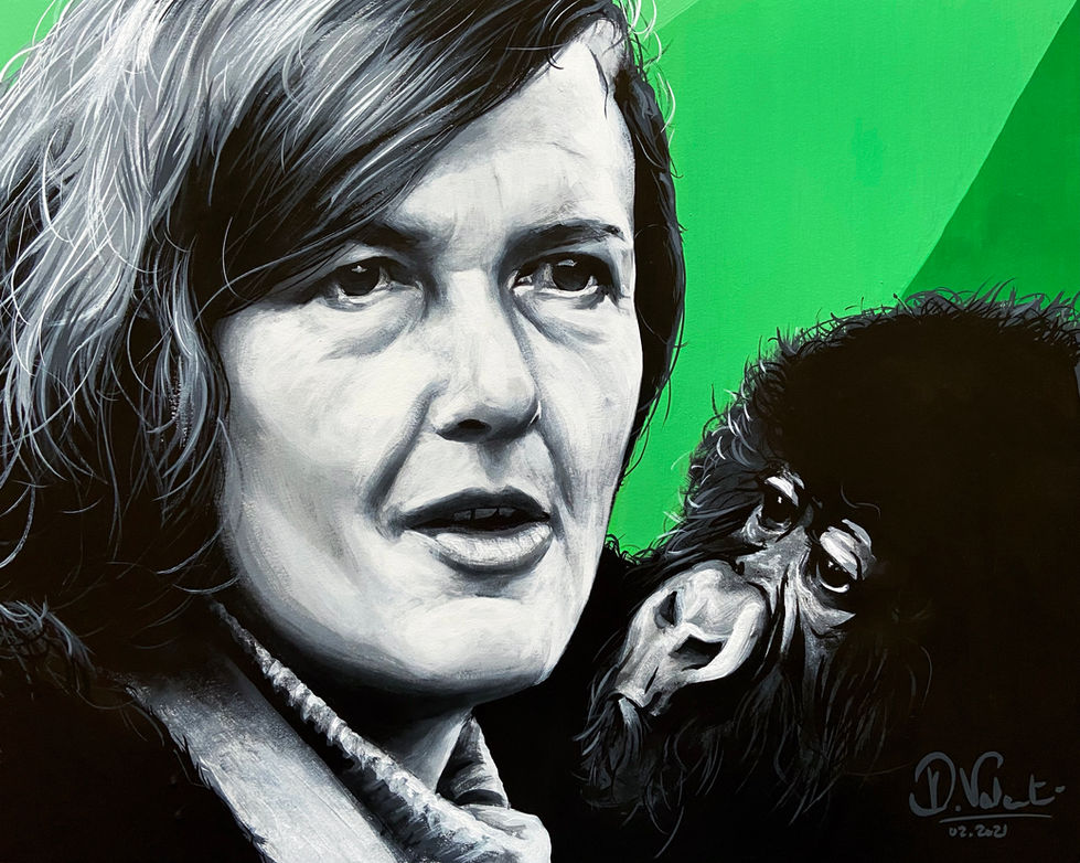 Portrait en peinture acrylique de Diane Fossey