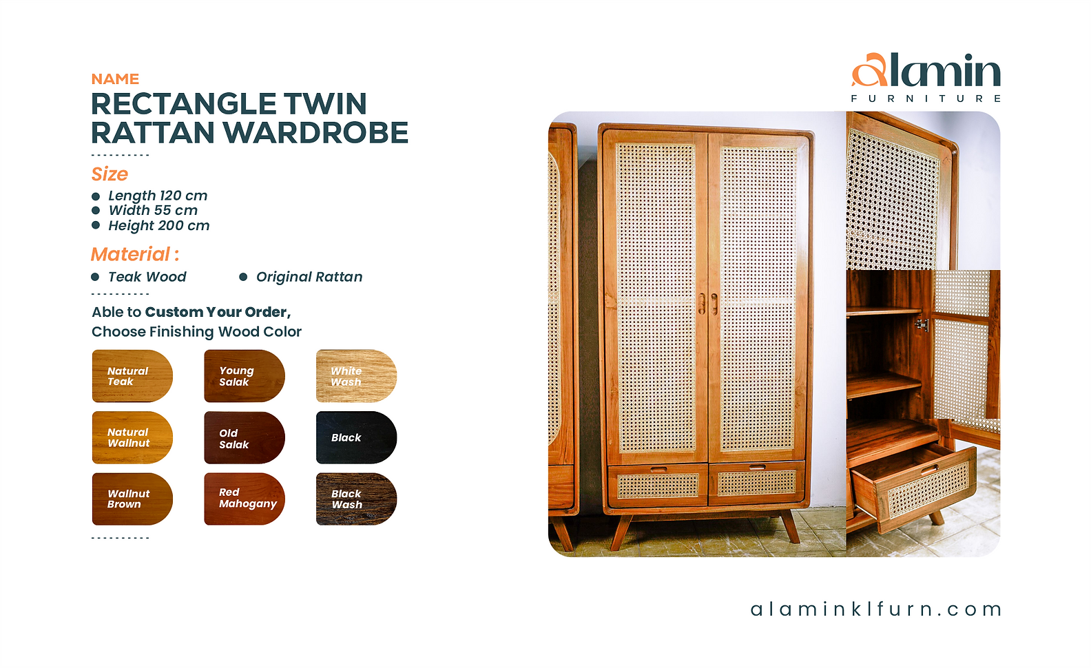 RECTANGLE TWIN RATTAN WARDROBE