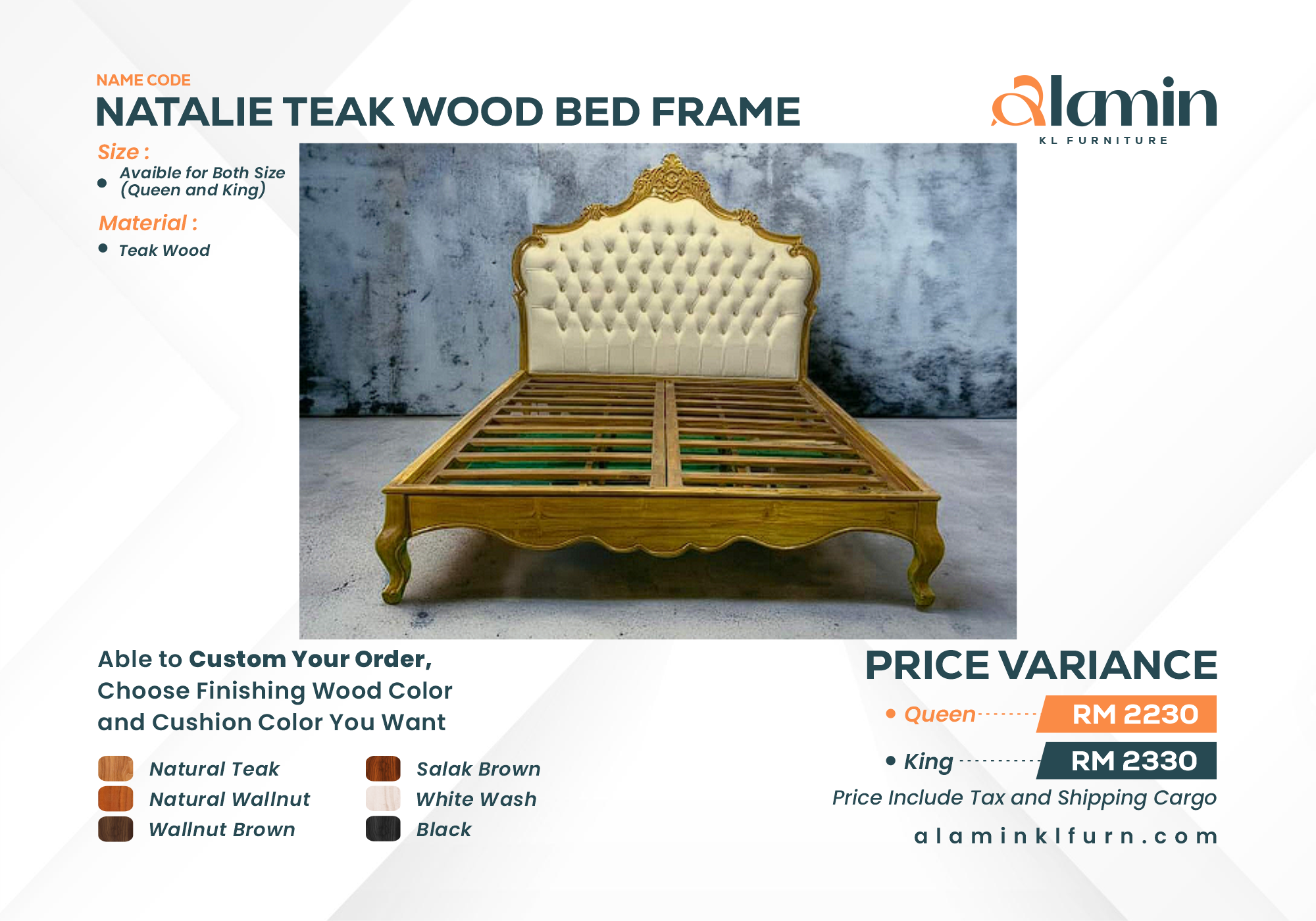 Natalie Teak Wood Bed Frame (Pre Order)