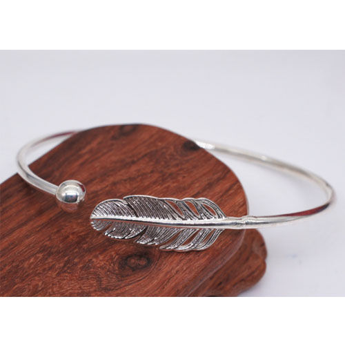 Thumbnail: Sterling Silver  Women's Cuff Bracelet Open Angel Feather