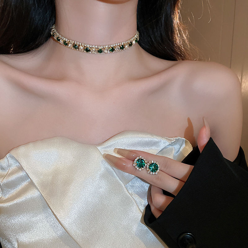 Thumbnail: Rhinestone Decorated Necklace & Earrings