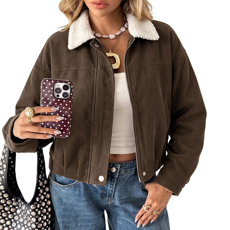 Color blocked lapel jacket for women