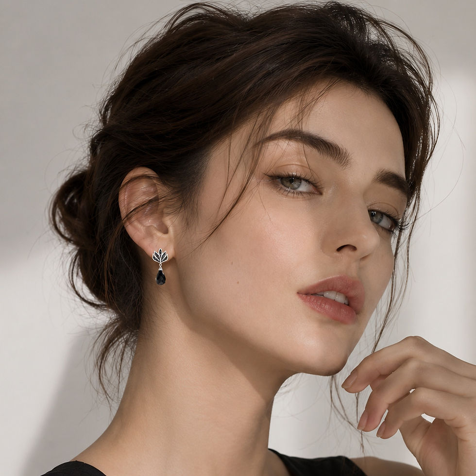 Thumbnail: Black Flame Design Water Drop New Vintage 925 Sterling Silver