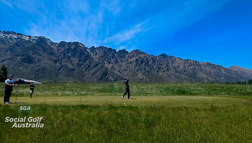 Scenic golf with The Remarkables mountain ranges back drop at Jack's Point Golf Club Queenstown New Zealand