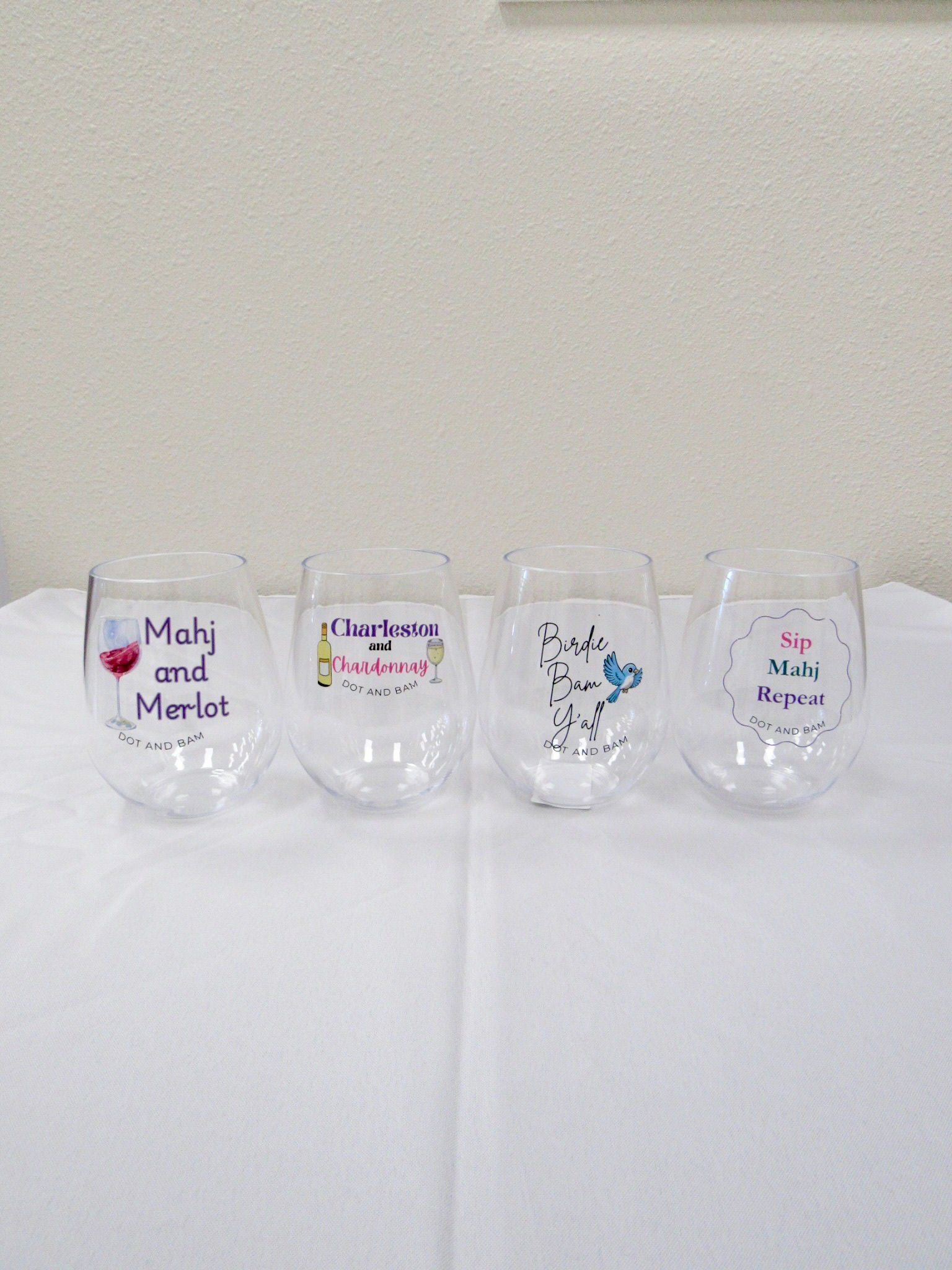 Mahjong Acrylic Stemless Wineglasses (Set of 4)