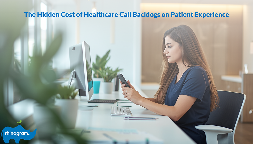 Healthcare front desk staff managing patient phone calls and SMS messaging on a modern communication platform
