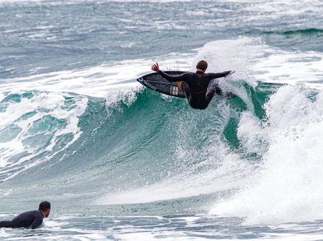 Lukas skinner surfing at fistral beach newquay. Shot by Leigh Brown