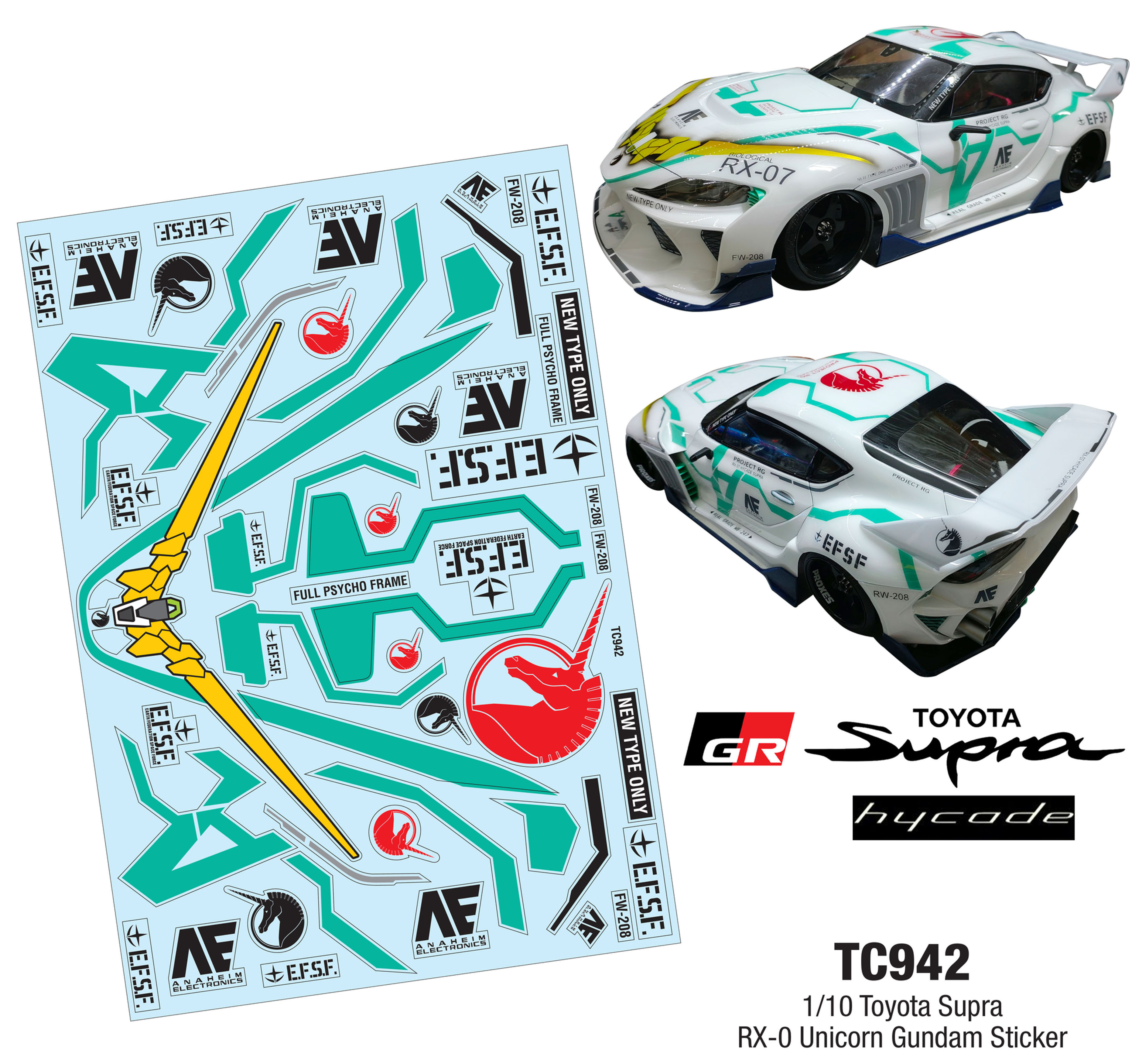 TC942 1/10 Toyota Supra RX-0 Unicorn Gundam Sticker, A4