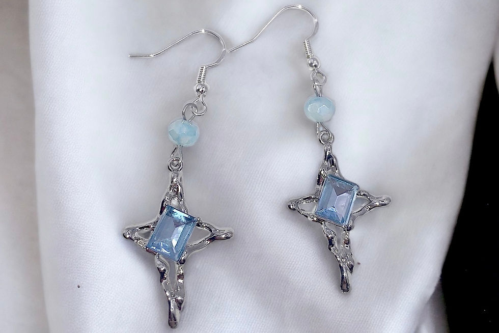 Miniature : Blue Rhinestone Star Drop Earrings