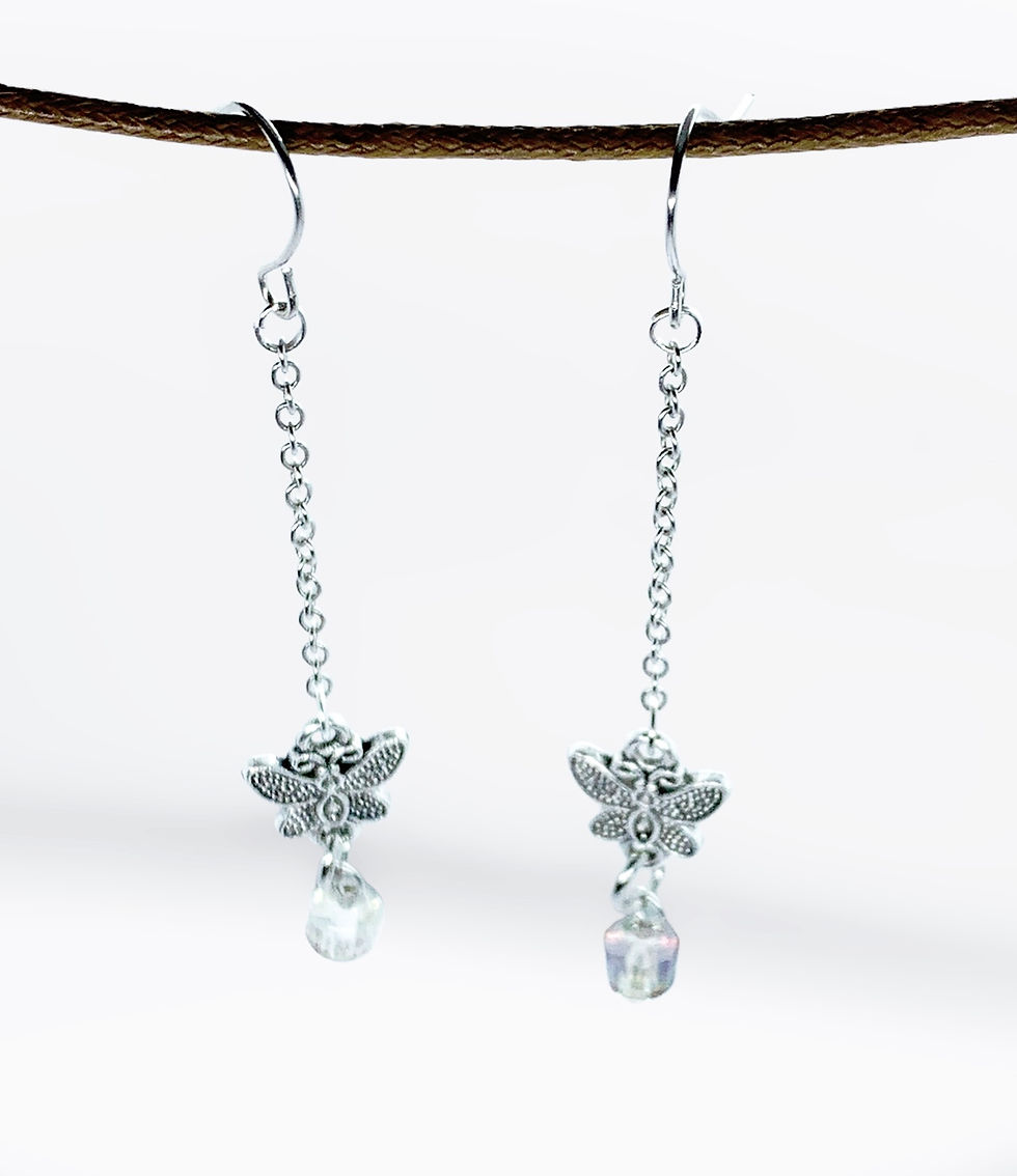 Miniature : Silver Butterfly Drop Earrings 