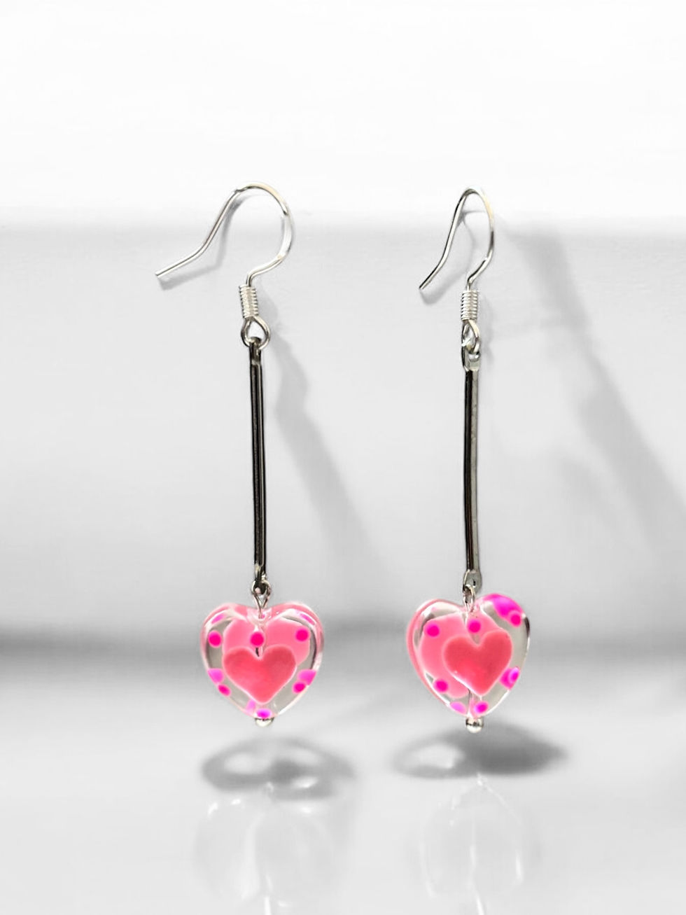 Thumbnail: Candy Glass Heart Dangle Earrings 