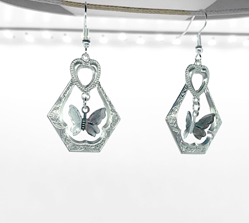 Miniatura: Framed Butterfly Earrings - Silver Plated Hooks