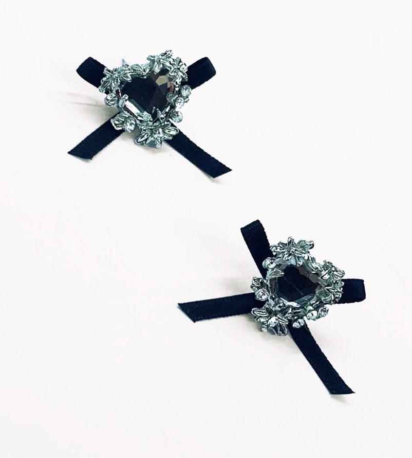 Thumbnail: Rhinestone Heart Earrings - Silver Plated