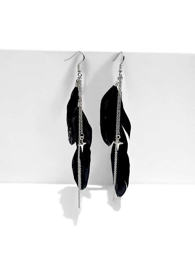 Midnight Feather Drop Earrings