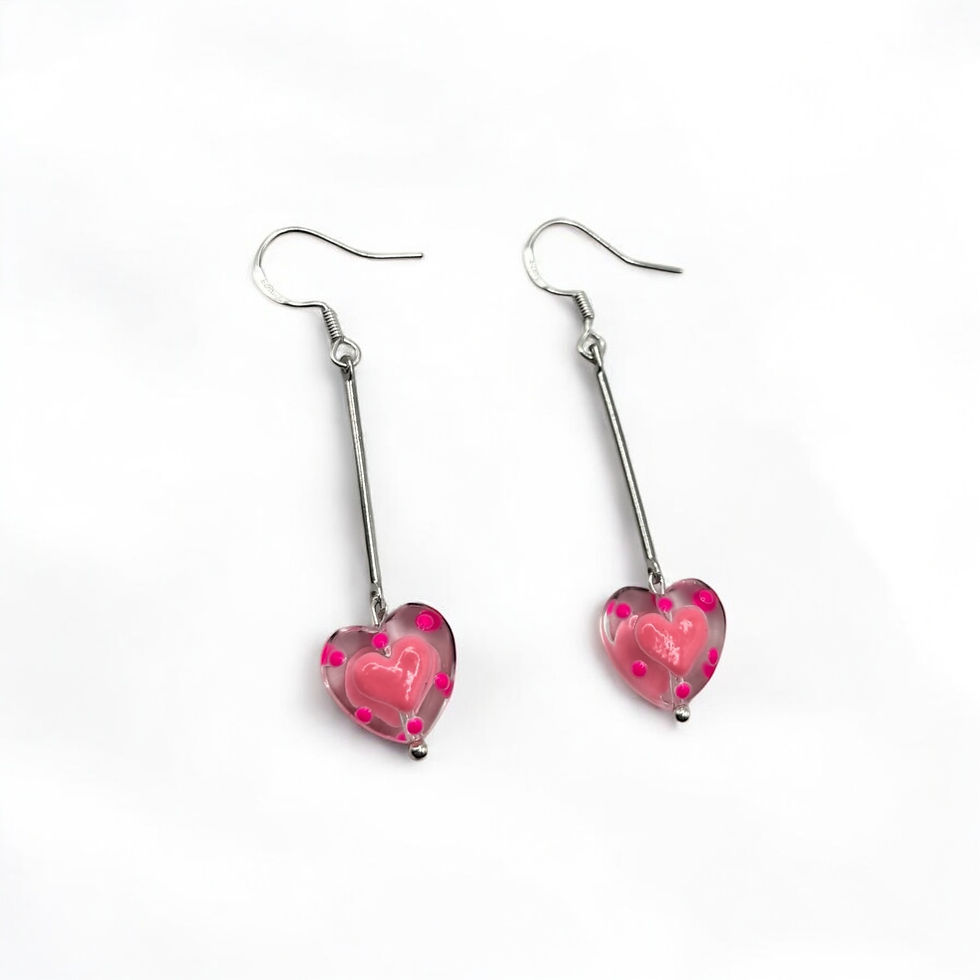 Miniature : Candy Glass Heart Dangle Earrings 
