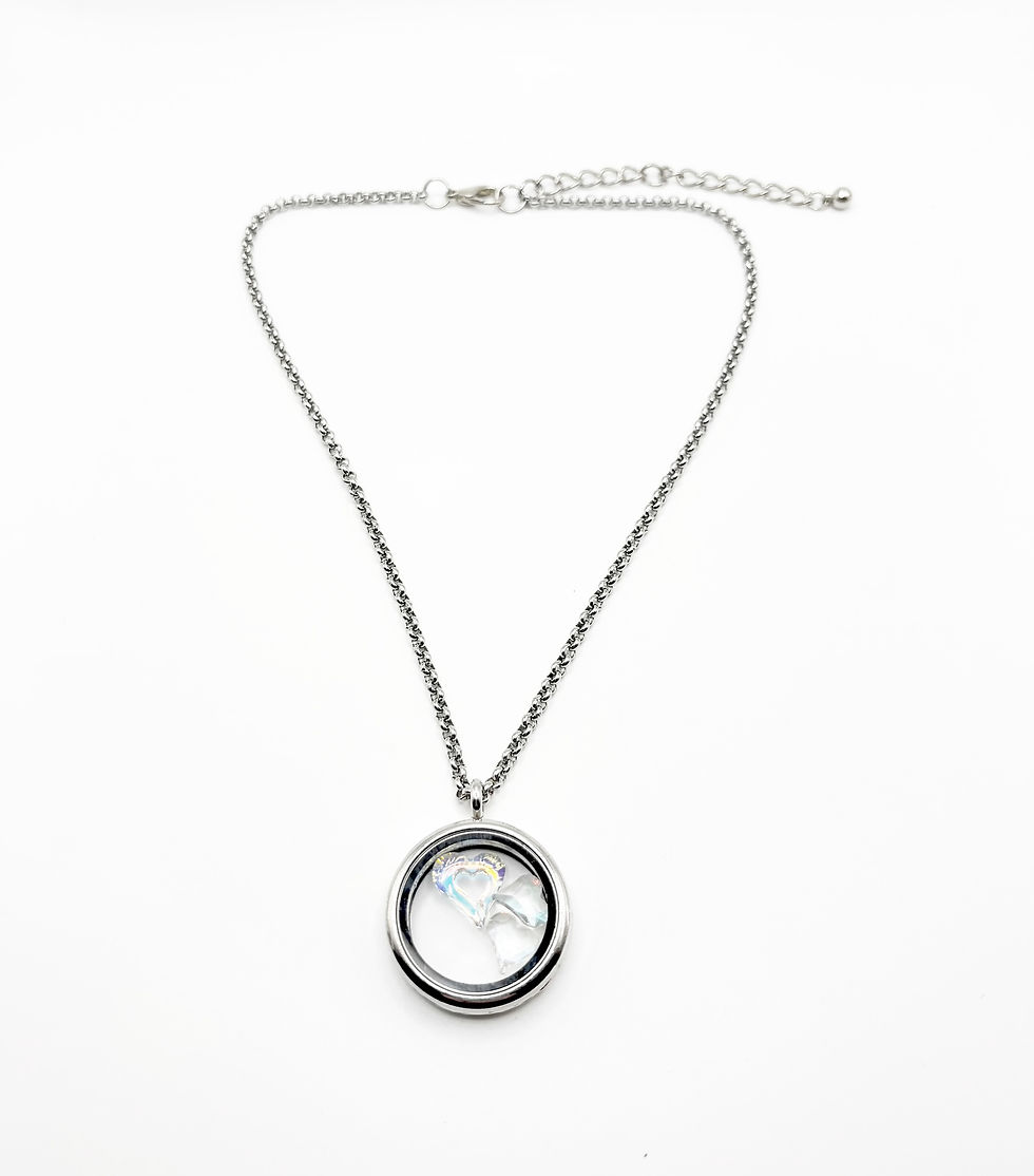 Thumbnail: Photo Box Pendant Necklace with Glass Hearts