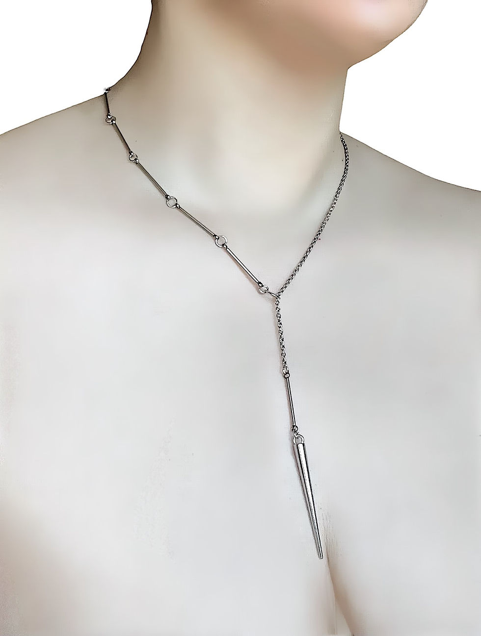 Miniature : The Silver Spike Lariat Y Necklace