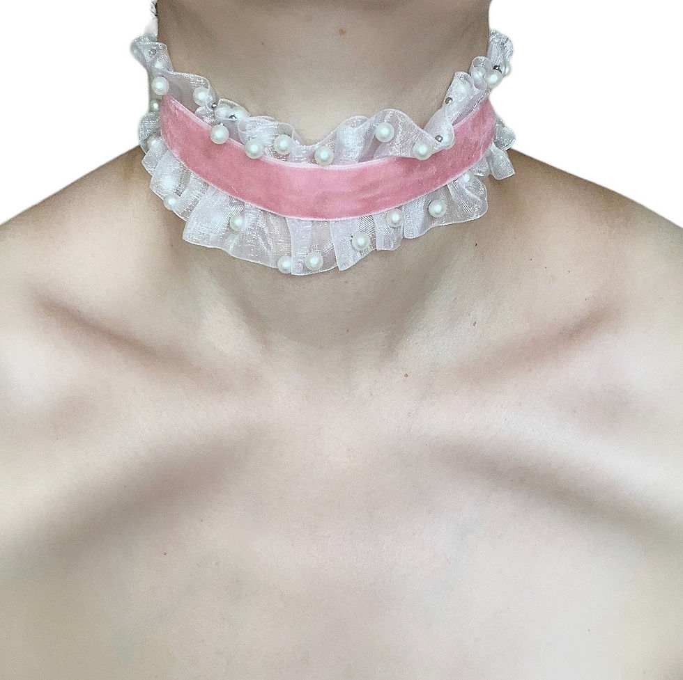 Miniatyrbild: Pink Velvet Lace Ruff Choker